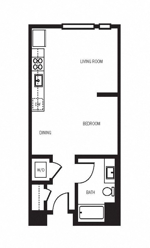 Floor plan for studio, 1 bath, 485 sqft